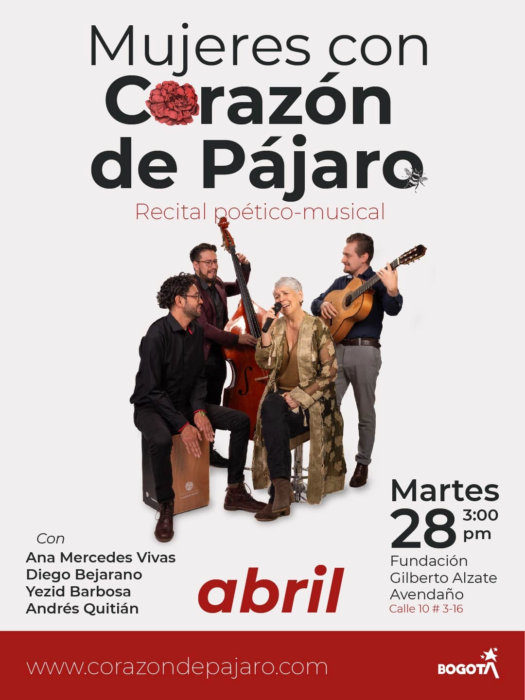 Fundación Gilberto Alzate Avendaño- Mujeres con Corazón de Pájaro, Ana M. Vivas, Andres Quitian, Yesid Barboza y Diego Bejarano